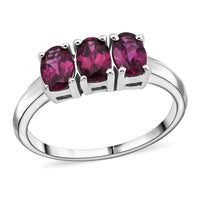 D'Joy AAA Radiant Ember Garnet 3 Stone Ring in Rhodium Over Sterling Silver (Size 10.0) 1.70 ctw