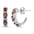 D'Joy Premium Multi-Tourmaline and White Zircon 1.35 ctw J-Hoop Earrings in Rhodium Over Sterling Silver - Sticky add to cart bar