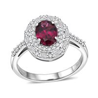 D'Joy AAA Radiant Ember Garnet, Moissanite Royal Estate Halo Ring in Rhodium Over Sterling Silver (Size 10.0) 2.00 ctw