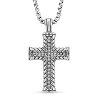 Studded Cross Pendant Necklace in Stainless Steel 22 Inches