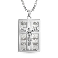 Lords Prayer Crucifix Dogtag Pendant Necklace in Stainless Steel 22 Inches