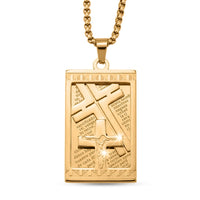 Lords Prayer Crucifix Dogtag Necklace ION Plated YG Stainless Steel 22 Inches