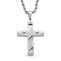 Wrapped Lords Prayer Cross Pendant Necklace (22 Inches) in Stainless Steel