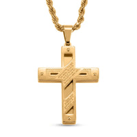 Wrapped Lords Prayer Cross Pendant Necklace (22 Inches) in Stainless Steel