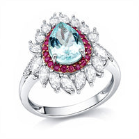 D'Joy Premium Mangoro Aquamarine, Multi Gemstone The Royal Bloom Ring in Rhodium Over Sterling Silver (Size 10.0) 3.00 ctw