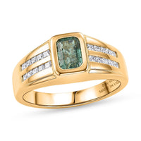 D'Joy Premium Kagem Zambian Emerald, Moissanite Men's Ring in 18K Vermeil YG Over Sterling Silver (Size 10.0) 1.40 ctw