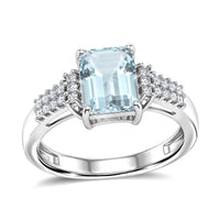 D'Joy Premium Mangoro Aquamarine, Moissanite Ring in Rhodium Over Sterling Silver (Size 10.0) 2.30 ctw