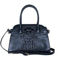 The Grand Pelle Black Crocodile Genuine Leather Bowler Bag (12"x5.9"x14.1")