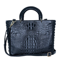 The Grand Pelle Black Crocodile Genuine Leather Tote Bag (11.4"x5.5"x7.8")