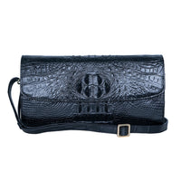 The Grand Pelle Black Crocodile Genuine Leather Crossbody Clutch Bag (10.8"x2.7"x5.5")