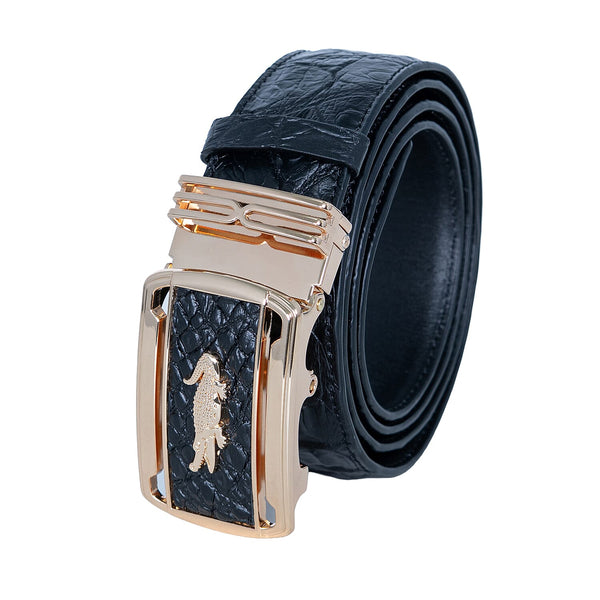 Closeout The Grand Pelle Black Crocodile Genuine Leather Belt (47 Inch