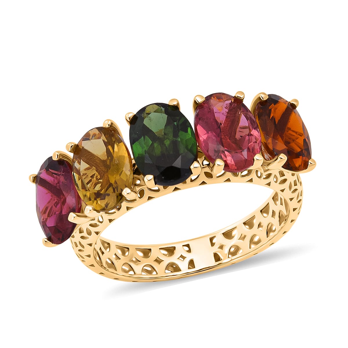 10K Yellow Gold AAA Multi Tourmaline Ring (Size 10.0) 3.65 ctw