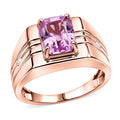 AAAA Martha Rocha Kunzite and Luxuriant Lab Grown Diamond G-H SI 4.20 ctw Men's Ring in 18K Vermeil Rose Gold Over Sterling Silver - Sticky add to cart bar