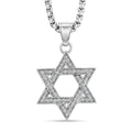 Austrian Crystal Studded Star of David Pendant Necklace (22 Inches) in Stainless Steel - Sticky add to cart bar
