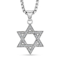 Austrian Crystal Studded Star of David Pendant Necklace (22 Inches) in Stainless Steel