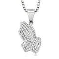Austrian Crystal Praying Hands Pendant Necklace (22 Inches) in Stainless Steel - Sticky add to cart bar