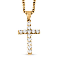 Simulated Diamond Cross Pendant Necklace (22 Inches) in ION Plated YG Stainless Steel