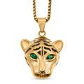 Simulated Green Diamond Panther Head Necklace (22 Inches) in ION Plated YG Stainless Steel - Sticky add to cart bar
