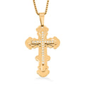 Austrian Crystal Studded Roman Cross Pendant Necklace in ION Plated YG Stainless Steel (22 Inches) - Sticky add to cart bar