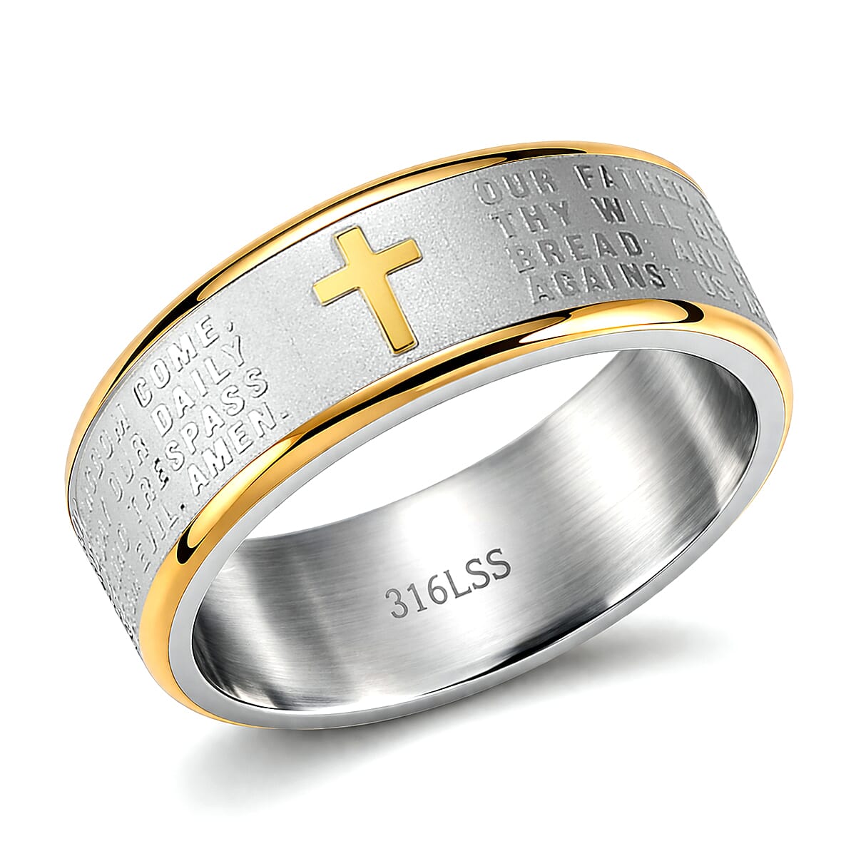 Line of Faith Cross Men's Ring in ION Plated YG and Stainless Steel