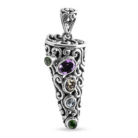 D'Joy Bali Legacy African Amethyst and Multi Gemstone 1.00 ctw Pendant Without Chain in Sterling Silver