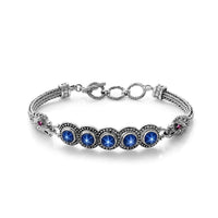D''Joy Bali Legacy Blue Star Sapphire (DF), Orissa Rhodolite Garnet Dragon Bracelet in Sterling Silver (6.50-8.0In) 7.90 ctw