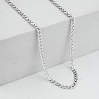 Italian Flat Curb Chain Necklace in Rhodium Over Sterling Silver 5.30 Grams (17.5 Inches)