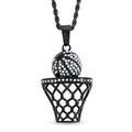 Austrian Crystal Slam Dunk Basketball Pendant Necklace (22 Inches) in ION Plated Black Stainless Steel - Sticky add to cart bar