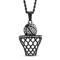 Austrian Crystal Slam Dunk Basketball Pendant Necklace (22 Inches) in ION Plated Black Stainless Steel