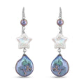 Freshwater White and Peacock Pearl Dangle Earrings in Sterling Silver - Sticky add to cart bar