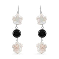 Freshwater Pearl, Black Onyx 2.10 ctw Dangle Earrings in Sterling Silver - Sticky add to cart bar
