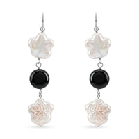 Freshwater Pearl, Black Onyx 2.10 ctw Dangle Earrings in Sterling Silver