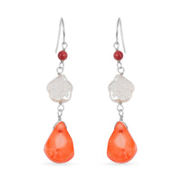Freshwater Pearl, Multi Gemstone Dangle Earrings in Sterling Silver 0.20 ctw