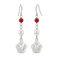 Freshwater Pearl, Red Agate 0.70 ctw Dangle Earrings in Sterling Silver - Sticky add to cart bar