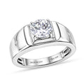 D'Joy 161 Facets White Topaz 2.40 ctw Men's Ring in Rhodium Over Sterling Silver - Sticky add to cart bar
