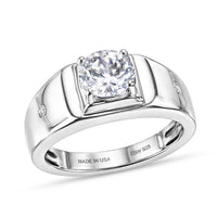 D'Joy 161 Facets White Topaz 2.40 ctw Men's Ring in Rhodium Over Sterling Silver