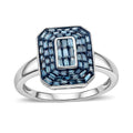 D'Joy Natural Blue Diamond Cluster Halo Ring in Rhodium Over Sterling Silver (Size 10.0) 0.50 ctw - Sticky add to cart bar