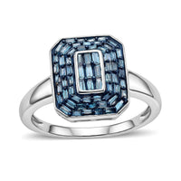 D'Joy Natural Blue Diamond Cluster Halo Ring in Rhodium Over Sterling Silver (Size 10.0) 0.50 ctw