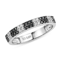 D'Joy Natural Black and White Diamond Band Ring in Rhodium Over Sterling Silver (Size 10.0) 0.25 ctw