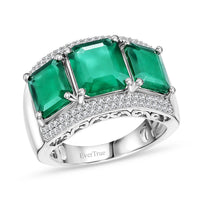 EverTrue Verde Onyx, White Zircon 3 Stone Ring in Platinum Bond (Size 10.0) 7.30 ctw