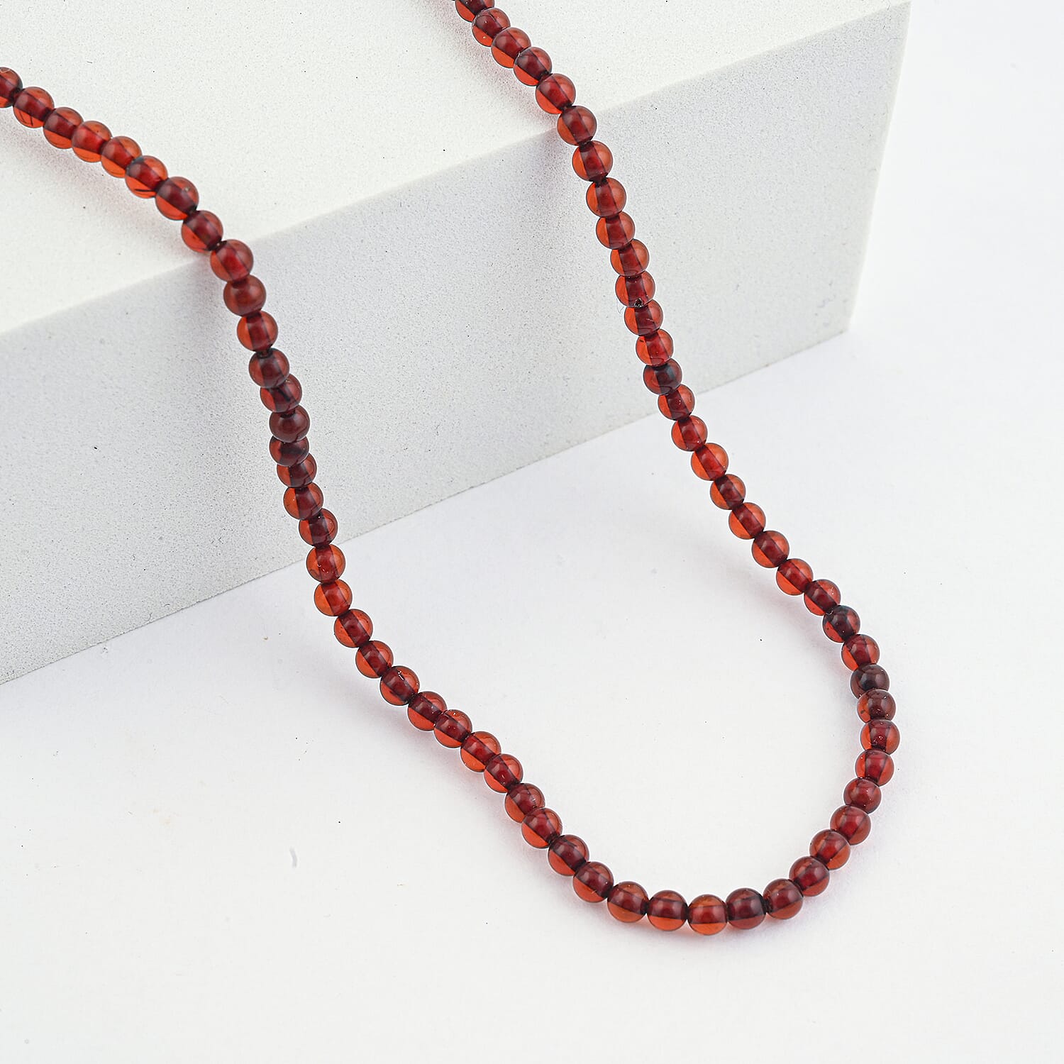 Cherry Amber Beaded Necklace in Sterling Silver 21 Inches