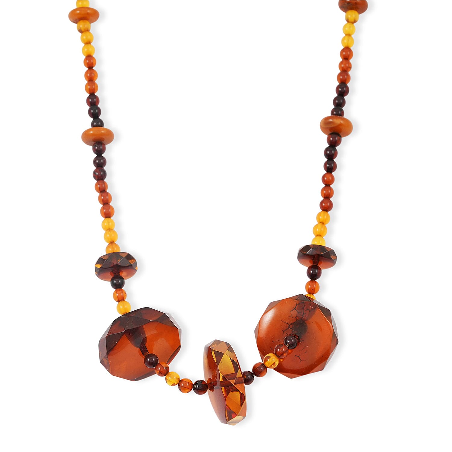 Mixed Amber Beaded Necklace in Sterling Silver 22 Inches
