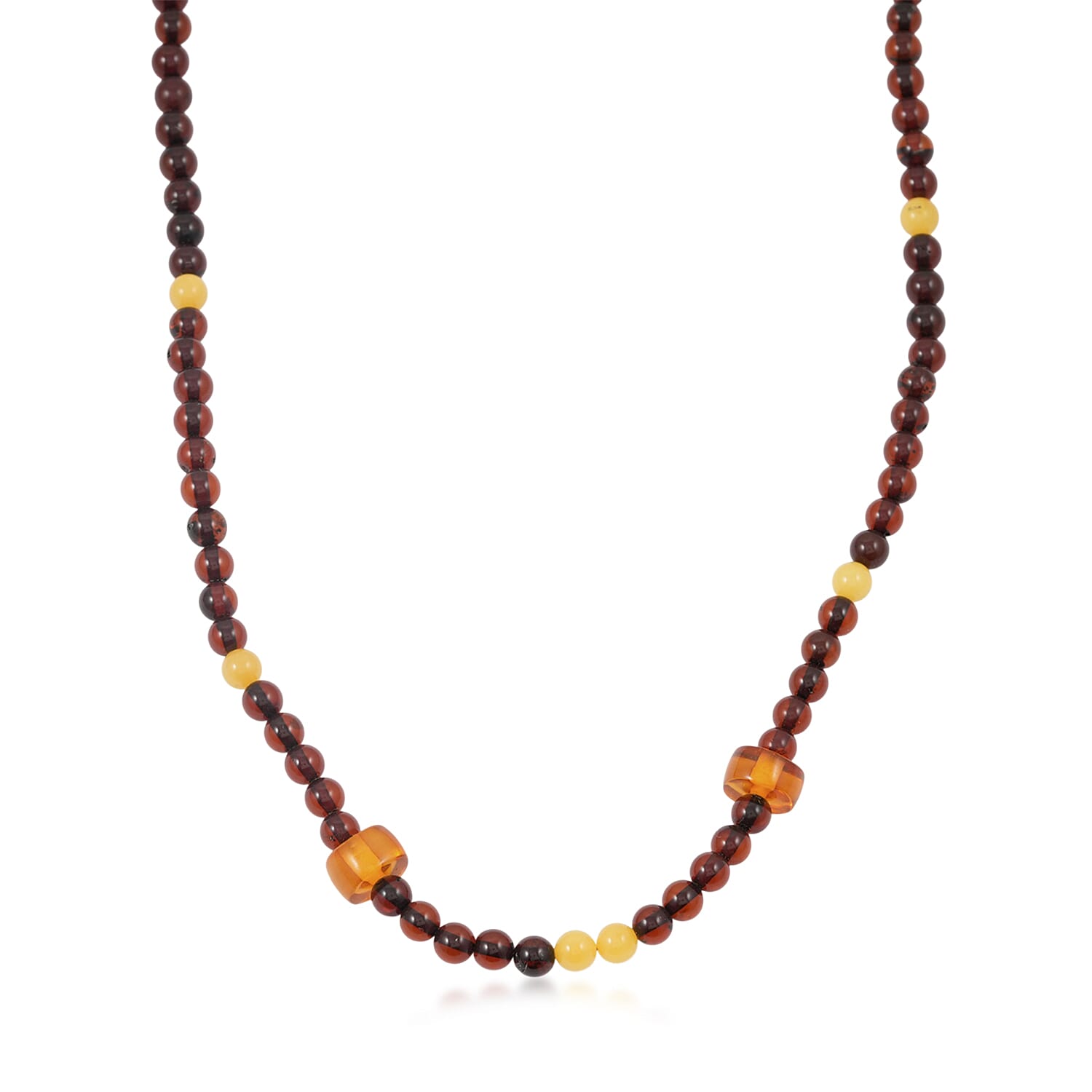 Mixed Amber Beaded Necklace in Sterling Silver 23 Inches
