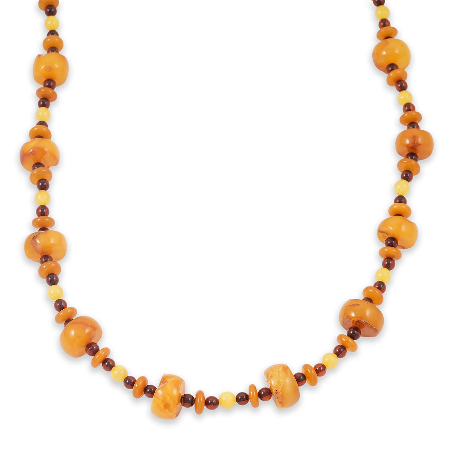 Mixed Amber Beaded Necklace in Sterling Silver 23 Inches