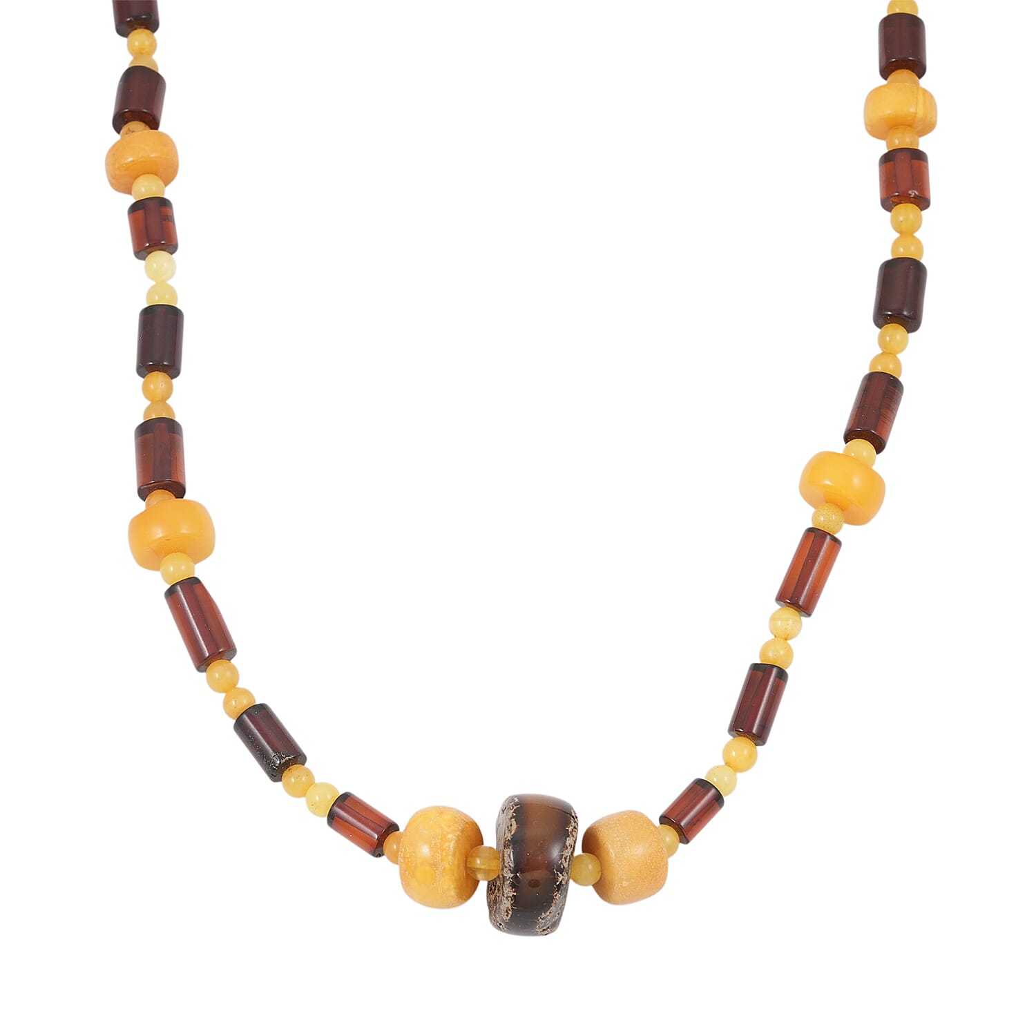 Mixed Amber Beaded Necklace in Sterling Silver 23 Inches