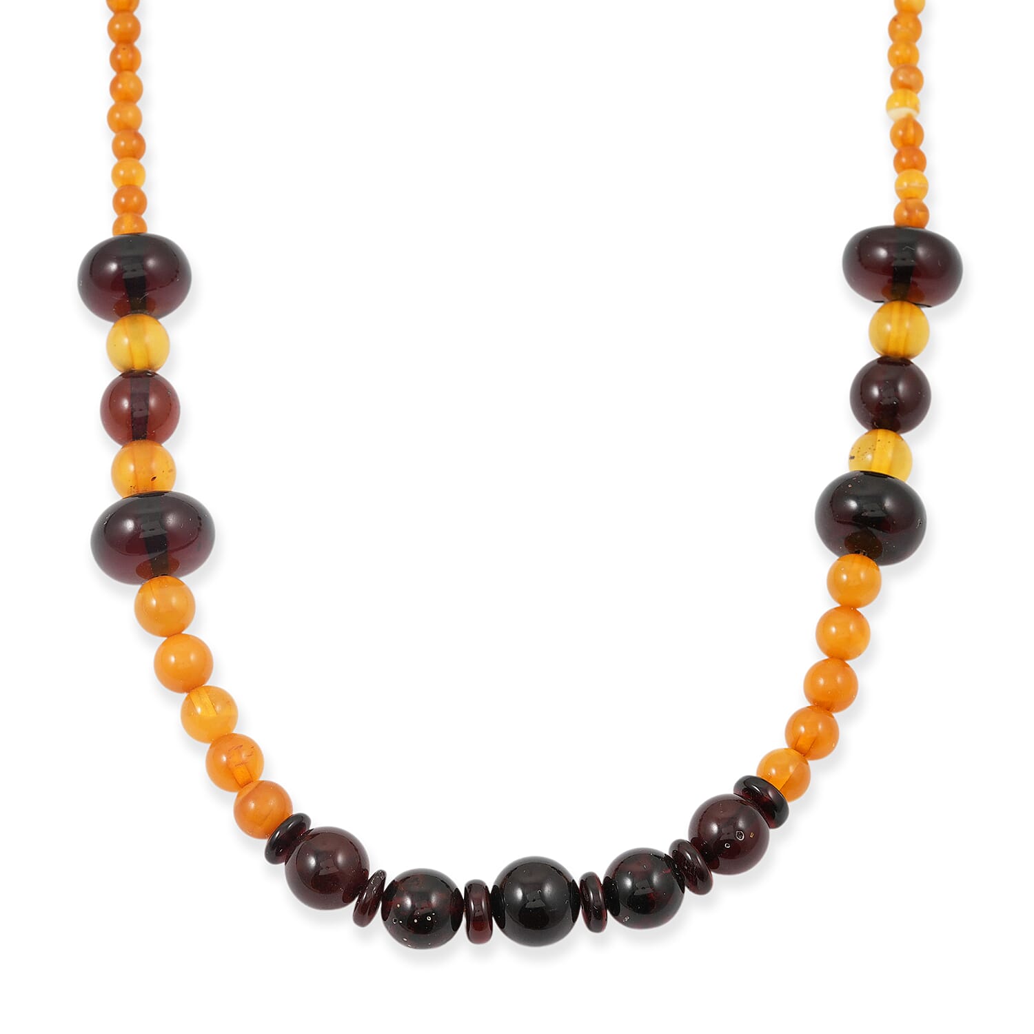 Mixed Amber Beaded Necklace in Sterling Silver 24 Inches
