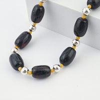 Black and Oslo Amber Beaded Necklace in Sterling Silver 22 Inches