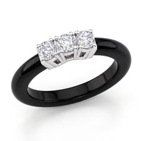 Lab Grown Diamond (G-H, SI) (0.55 cts), Black Jade Band Ring in Rhodium Over Sterling Silver (Size 10.0) 7.50 ctw
