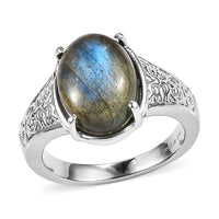 EverTrue Malagasy Labradorite Ring in Stainless Steel (Size 7.0) 6.15 ctw