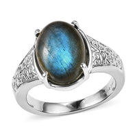 EverTrue Malagasy Labradorite 6.15 ctw Ring in Stainless Steel (Size 8.0)